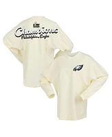 Fanatics Women's Cream Philadelphia Eagles Super Bowl Lix Champions Sparkle Spirit Jersey Oversized Long Sleeve T-Shirt