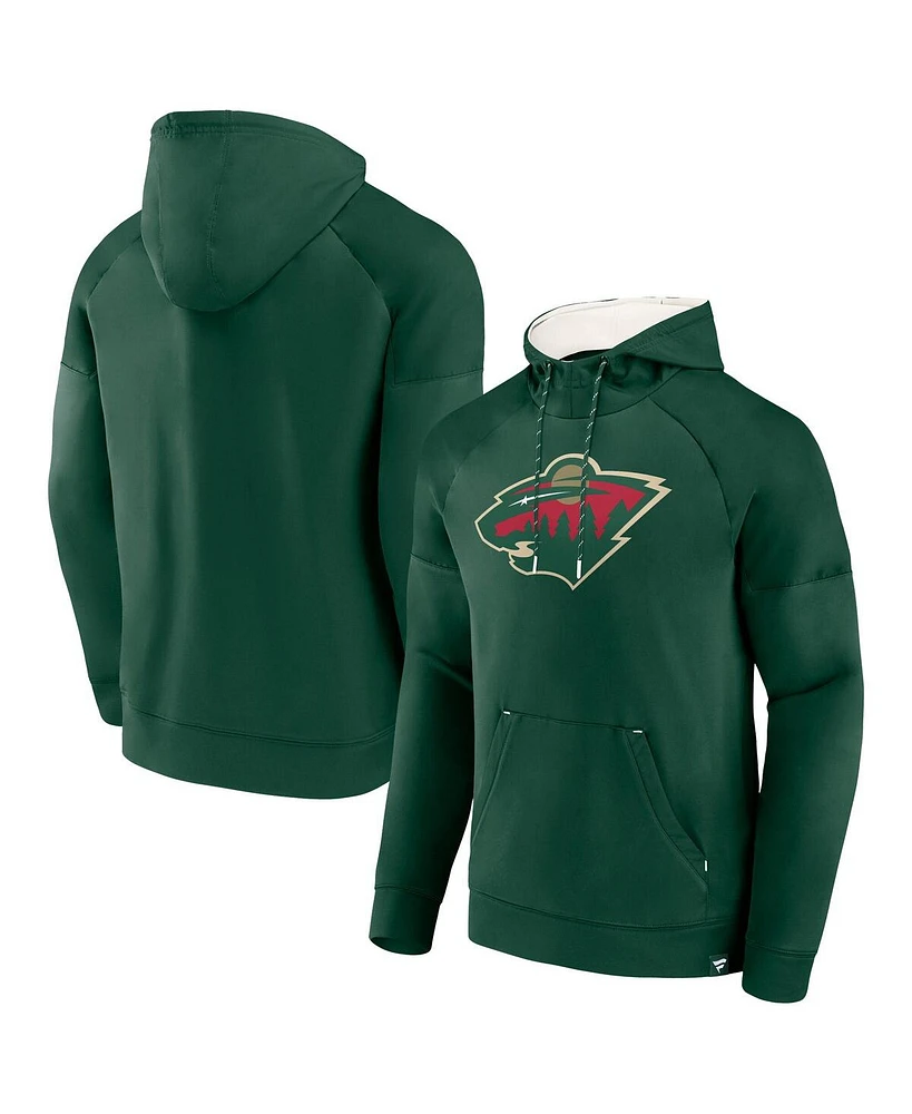 Fanatics Men's Green Minnesota Wild Iconic Defender Raglan Pullover Hoodie