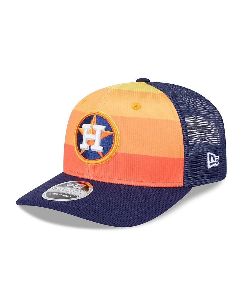 New Era Men's Orange/Navy Houston Astros 2025 Batting Practice 9SEVENTY Stretch-Snap Trucker Hat