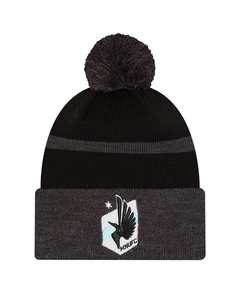 New Era Men's Black Minnesota United Fc 2025 Kickoff Cuffed with pom Knit hat