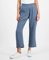 Dkny Jeans Petite Cotton High-Rise Smocked-Waist Pants