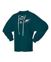 Fanatics Women's Midnight Green Philadelphia Eagles Super Bowl Lix Champions Lace-Up Spirit Jersey Long Sleeve T-Shirt