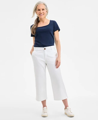 Style & Co Women's High Stretch Mid-Rise Wide-Leg Crop Pants, Exclusively at Macy's