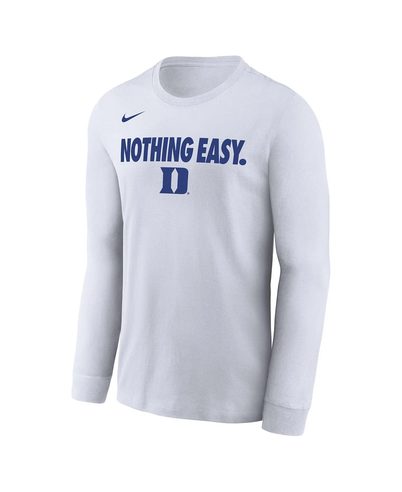 Nike Men's White Duke Blue Devils 2025 On-Court Bench Long Sleeve T-Shirt