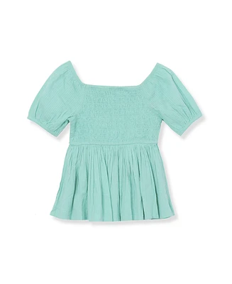 Lands' End Girls Short Sleeve Smocked Woven Top