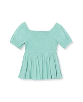 Lands' End Girls Short Sleeve Smocked Woven Top