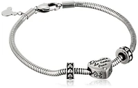 Disney Stainless Steel Heart Bead Charm 2 Stoppers Small and Medium Starter Bracelet, 7.5