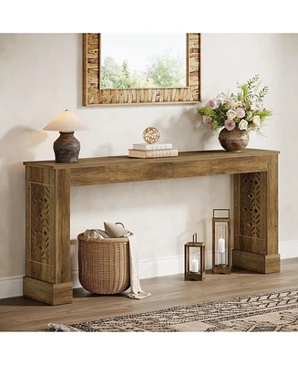 Tribesigns 63-Inch Farmhouse Console Table for Entryway, Industrial Wood Sofa Table Behind Couch with Retro Hollow Pattern Legs for Living Room, Hallw