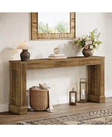 Tribesigns 63-Inch Farmhouse Console Table for Entryway, Industrial Wood Sofa Table Behind Couch with Retro Hollow Pattern Legs for Living Room, Hallw