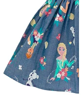 Frozen Little Girls Disney Minnie Mouse Mickey Daisy Lilo & Stitch Princess Belle Ariel Chambray Skater Dress to