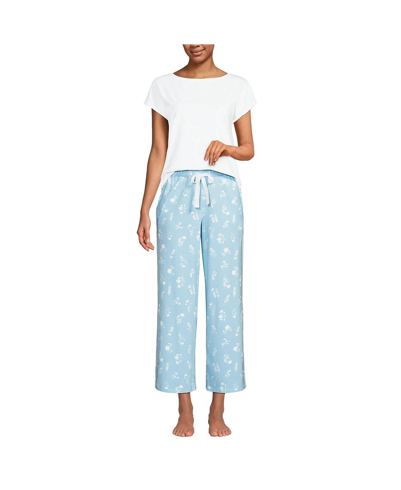 Lands' End Petite Knit 2 Piece Pajama Set - Dolman Cap Sleeve Tee and Crop Pants