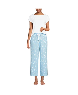 Lands' End Petite Knit 2 Piece Pajama Set - Dolman Cap Sleeve Tee and Crop Pants