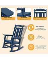 Patio Rocking Chair Outdoor Chairs Porch Rocker All-Weather Adirondack for Deck Garden Backyard Lawn, Blue