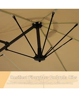 15 ft Patio Umbrellas with Solar Lights 12 Led Strip Umbrella Rib, Double-Sided Market Base Included, Large Rectangular Umbrella,