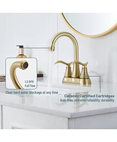 4 Inch 2-Handle Centerset Bathroom Sink Faucet with Drain Assembly and Supply Hose cUPC Lavatory Mixer Double Handle Tap Deck Mounted Oil Rubbe