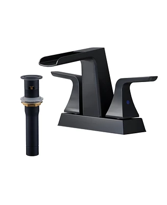Dual Handle Bathroom Faucet with Waterfall Spout, Pop-Up Drain, and Solid Brass Construction