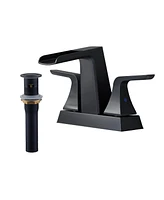 Dual Handle Bathroom Faucet with Waterfall Spout, Pop-Up Drain, and Solid Brass Construction