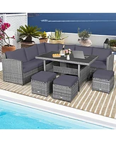 Gymax 7 Piece Outdoor Rattan Sectional Sofa Set Patio Conversation Set w/ Cushions