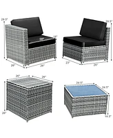 Gymax 8 Piece Rattan Outdoor Patio Sofa Sectional Conversation Furniture Set w/ Cushions & Coffee Table