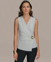 Donna Karan New York Women's Sleeveless V-Neck Faux-Wrap Top