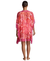 Lauren Ralph Women's Printed Border-Trim Poncho Cover-Up