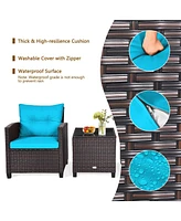 Gymax 3PCS Outdoor Patio Rattan Conversation Set w/ Cushion Coffee Table