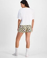 Love Tribe Juniors Hello Kitty Leopard Tee Pull On Lounge Shorts