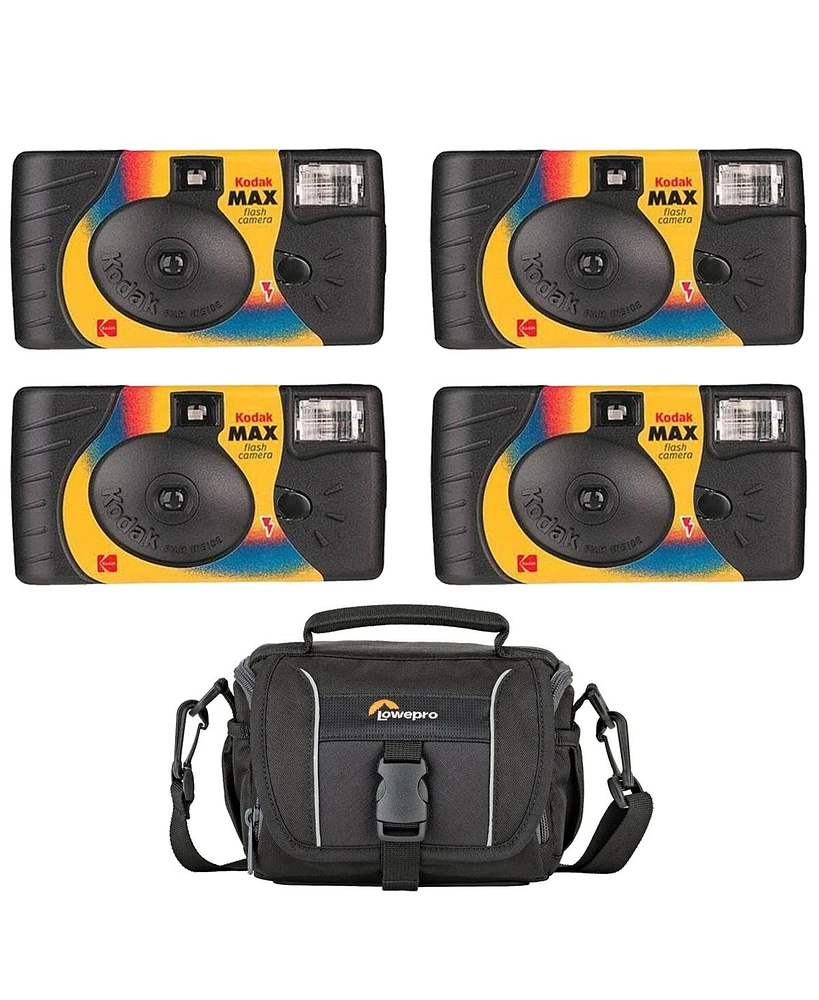 Kodak Max 35mm Single Use Disposable 27 Exposure Film Camera with Flash, Iso-800, 4-Pack, Bundle with Shoulder Bag