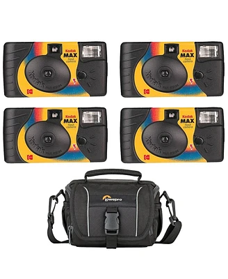 Kodak Max 35mm Single Use Disposable 27 Exposure Film Camera with Flash, Iso-800, 4-Pack, Bundle with Shoulder Bag