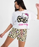 Love Tribe Juniors Hello Kitty Leopard Tee Pull On Lounge Shorts