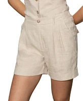 Sanctuary Women's Caravan Linen Mid Rise Cuffed Shorts