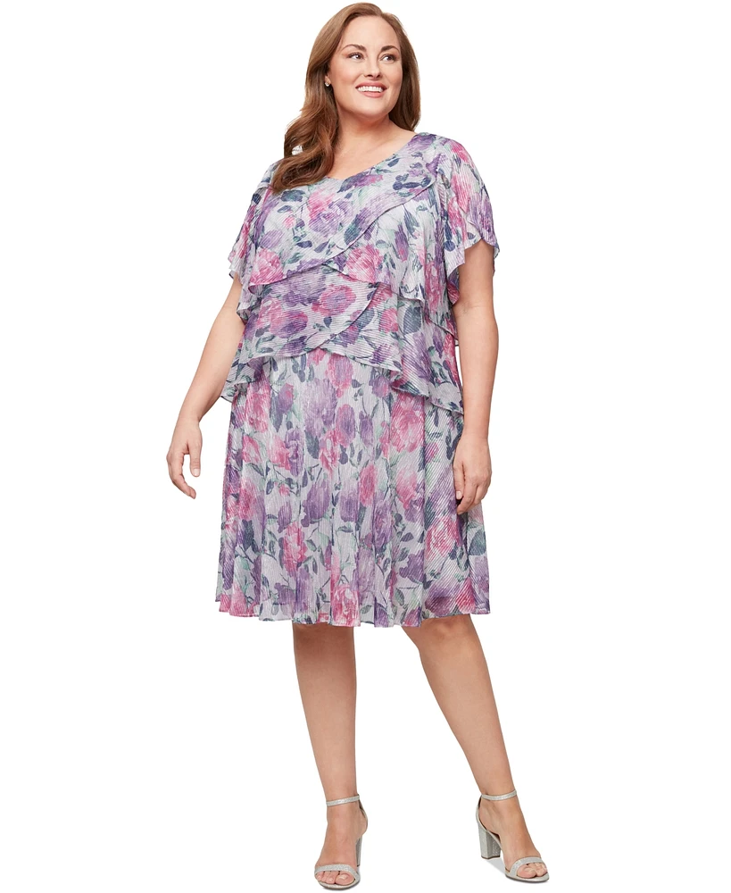Sl Fashions Plus Floral Metallic Tiered Dress