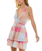 Juniors' Patchwork Halter Mini Dress