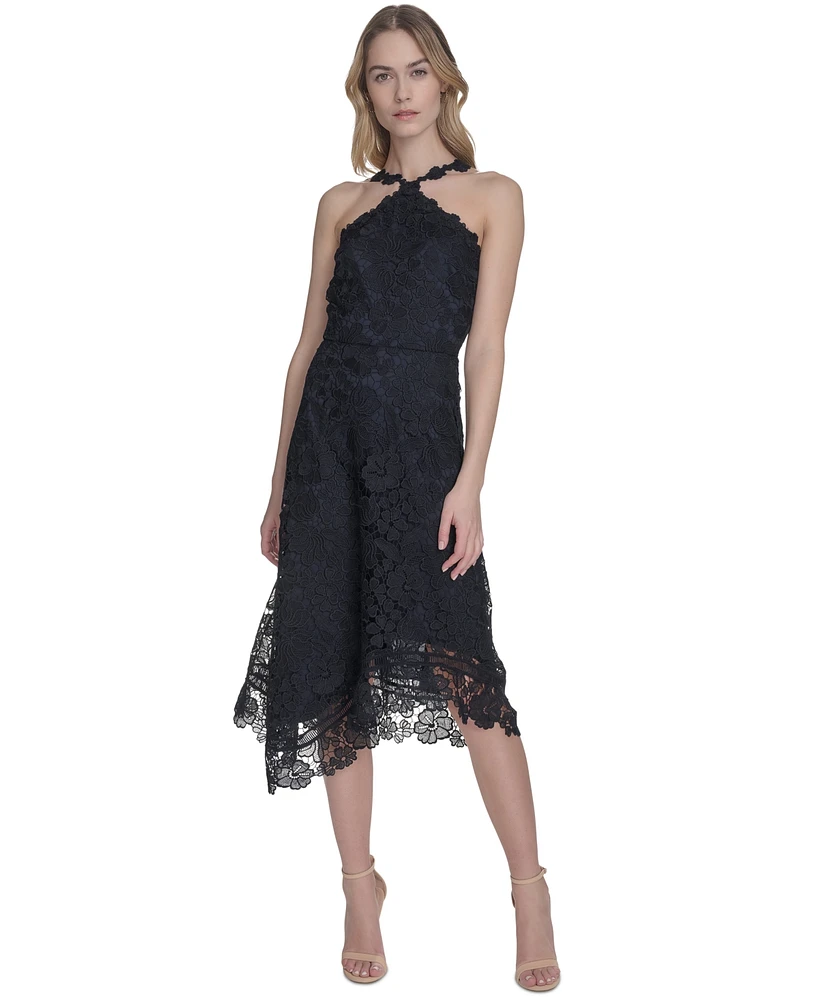 Eliza J Women's Lace Halter Handkerchief-Hem Midi Dress