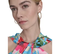 Eliza J Women's Floral-Print Twist-Front Halter Gown