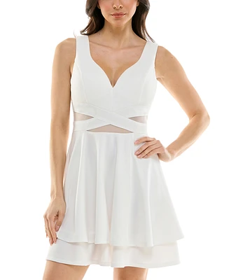Emerald Sundae Juniors' Mesh-Inset Fit & Flare Dress