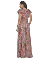 Jessica Howard Women's Metallic Printed Surplice Gown