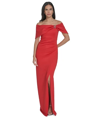 Jessica Howard Women's Off-The-Shoulder Scuba Gown
