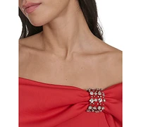Jessica Howard Women's Off-The-Shoulder Scuba Gown