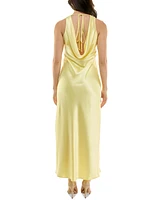 Emerald Sundae Juniors' V-Neck A-Line Satin Midi Dress