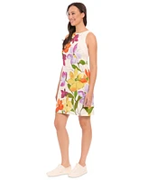 London Times Petite Placed-Floral Shift Mini Dress