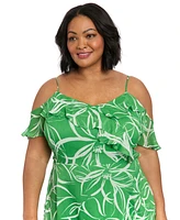 London Times Plus Printed Cold-Shoulder Ruffle Dress