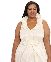 London Times Plus Ruffle-Collar Bubble-Hem Dress