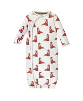 Touched by Nature Baby Boys Organic Cotton Side-Closure Snap Long-Sleeve Gowns 3pk, Boho Fox, Preemie