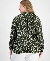 Vince Camuto Plus Printed Split-Neck Blouson-Sleeve Top