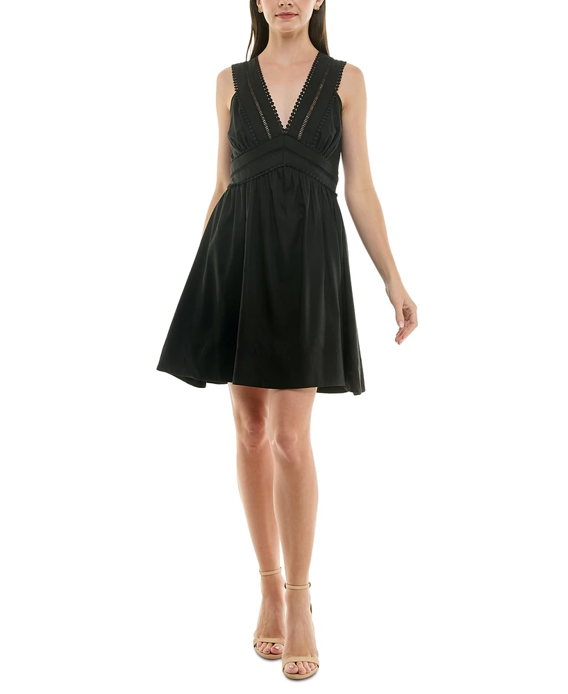 Taylor Petite V-Neck Sleeveless Lace-Inset Mini Dress