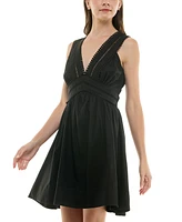 Taylor Petite V-Neck Sleeveless Lace-Inset Mini Dress