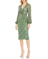 Women's Embellished Long Sleeve Midi Dress