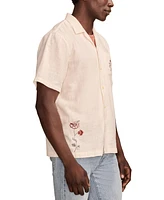 Lucky Brand Men's Embroidered Short Sleeve Camp Collar Shirt