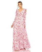 Mac Duggal Women's Ruffle Sleeve Floral Print Gown